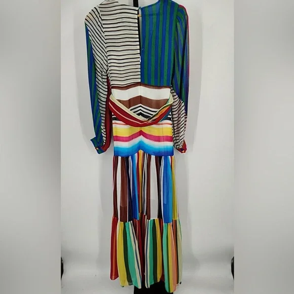 FARM Rio Multicolor Striped Wrap Maxi Dress - Red, Blue, Yellow, Green, Brown - Picture 4 of 5